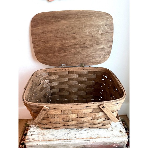 Antique Primitive Split Oak Handled Farmhouse Picnic Basket GARDEN COUNTRY - Picture 8 of 13